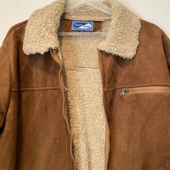 VTG Regent Street Brown Suede‎ Men’s Jacket Faux Fur Lining XL - Picture 3 of 4